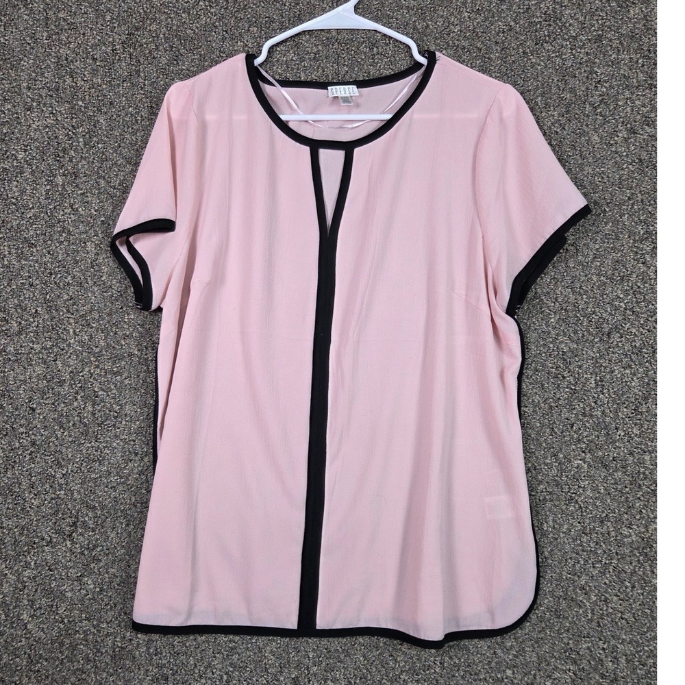 Spense Pink Blouse with Black Trim